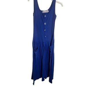 Eileen & Co Blue Jumper Dress Pockets 90s Small Cotton